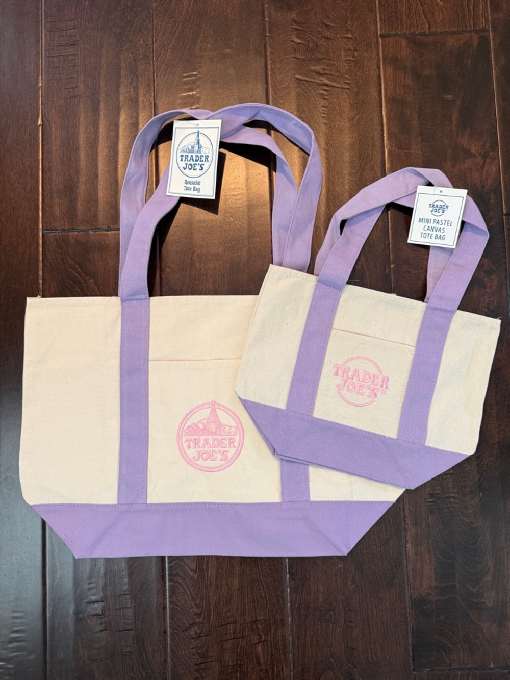Trader Joe’s 2026 Lavender Canvas Tote Bag Set (Large and Mini)